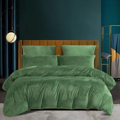 Productafbeelding van Fleece beddengoedset, 200x220 cm, saliegroen, 3-delig, met rits