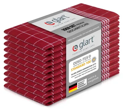 Produktbild von Glart 48RI2 Küchentücher 10er Set 50x70 cm, 100% Baumwolle, rot,