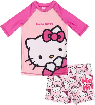 Produktbild von Hello Kitty Schwimmset UV-Schutz 30 für Mädchen - Kinder Badeanzug Shirt und Hose Zweiteiler Rosa 134-140
