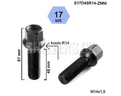 Obrázek produktu pro Kolový šroub M14x1,5x45 koule R14, klíč 17, S17D45R14-ZNNI; černý, výška 67