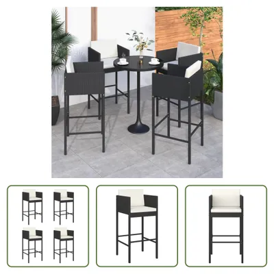 Produktbild von The Living Store Barhocker 4 Stk. mit Kissen Schwarz Poly Rattan