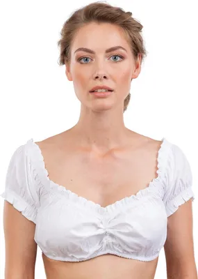 Productafbeelding van Witte dirndlblouse voor dames zonder schouders, off-shoulder model van katoen, maat 42