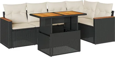 Produktbild von 6-tlg. Garten-Sofagarnitur mit Kissen Schwarz Poly Rattan
