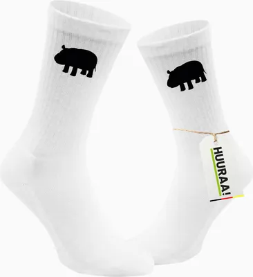 Produktbild von Huuraa Uni Socken Nilpferd Silhouette 37/41 White Baumwolle Tennissocken Geschenkidee
