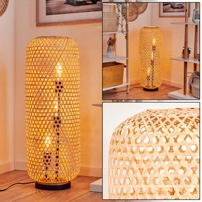 Produktbild von Decollatura moderne Stehlampe aus Metall/Rattan in Schwarz/Natur