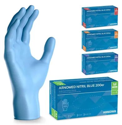 Produktbild von ARNOMED Nitril Handschuhe Blau, 200er Sparpack, Größe S | Box (200 Stück)