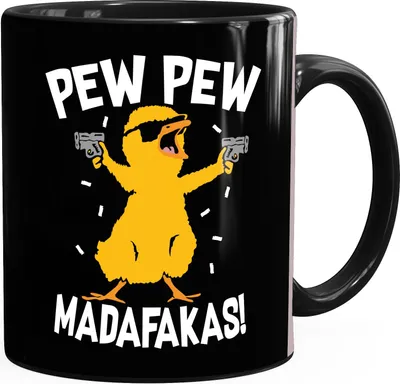 Produktbild von Kaffee-Tasse mit Spruch Pew Pew Madafakas Crazy Chick Küken Meme Trend Bürotasse lustige Kaffeebecher MoonWorks® schwarz Keramik-Tasse