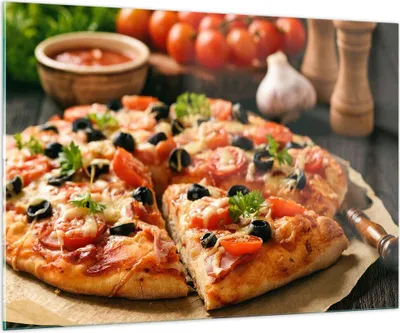 Produktbild von Bilder auf glas - Pizza Käse Tomaten - 100x70cm - Glasbilder - Wandbilder - Kunstdruck - zum Aufhängen bereit - Wanddekoration aus Glas - Glas Bilder - Wandbild auf Glas - Einteilig - GAA100x70-3907