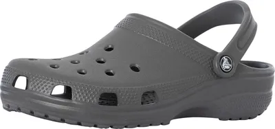 A single gray Croc shoe is shown from the side against a white background.