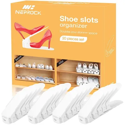 Immagine prodotto di Organizzatore per scarpe, salvaspazio, 20 pezzi, con altezza regolabile, colore bianco
