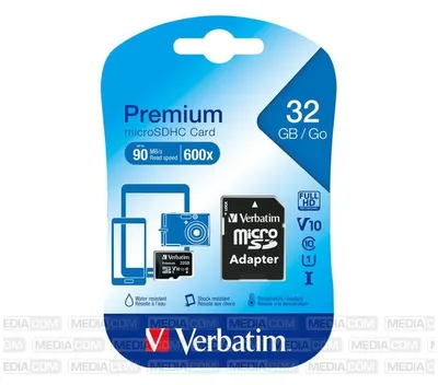 Produktbild von Verbatim Premium, 32 GB, MicroSDHC, Klasse 10, 90 MB/s, 10 MB/s, Schwarz