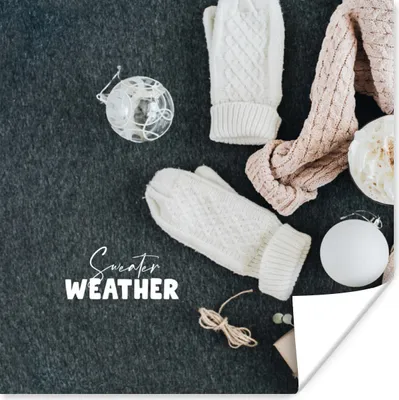 Produktbild von MuchoWow® Poster Winter - Pullover - Zitat 50x50 cm - Wohnzimmerdekoration