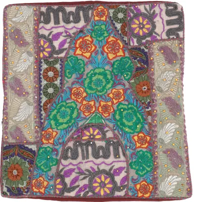 Produktbild von Patchwork Kissenhülle, Dekokissen Bezug aus Rajasthan, Einzelstück - Muster 44, Grün, Baumwolle, 40*40*0,5 cm, Zierkissen, Dekokissen, Sofakissen
