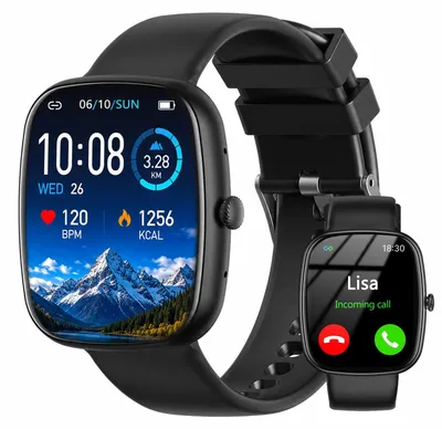 Produktbild von Smartwatch Herren Damen HD mit Telefonfunktion Wasserdicht Sportmodi mit Herzfrequenz Schlafmonitor Android iOS Schwarz