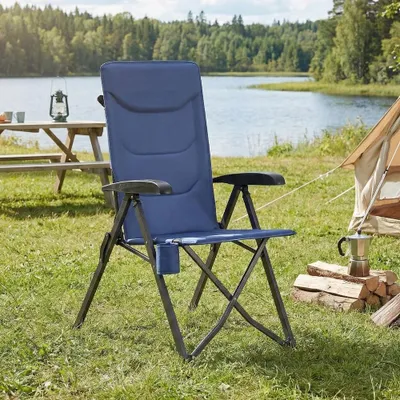 Produktbild von SONGMICS Campingstuhl, verstellbare Rückenlehne 95°-150°,  Getränkehalter, Tragetasche, Angeln, Garten, Camping, blau