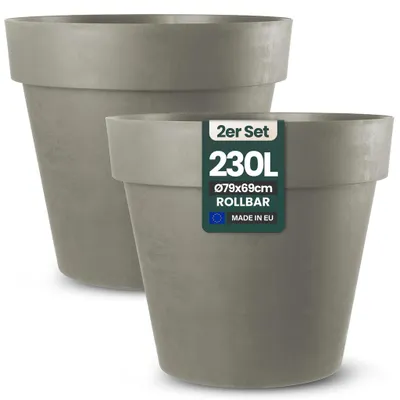 Produktbild von Kreher® 2 x XXL Pflanzkübel / Pflanztopf „LIKE“ Ø79xH70 cm - Braun - Rund, Rollbar - UV- & Wetterfest - Robuster Blumentopf in Natur Stein Optik