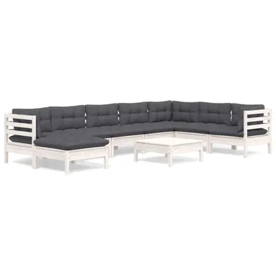 Produktbild von 9-tlg. Garten-Lounge-Set mit Kissen Weiß Kiefer Massivholz