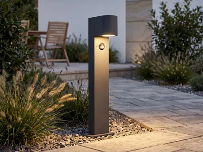 Produktbild von Garten Pollerleuchte Anthrazit mit Bewegungsmelder Höhe 50cm mit GU10 LED