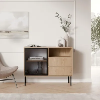Immagine prodotto di Caravino - Credenza, 100x40x80h cm Marrone, 2 Cassetti