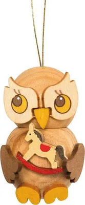 Produktbild von Christbaumschmuck Eulenkind mit Schaukelpferd (4cm) von Drechslerei Kuhnert