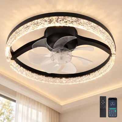 Produktbild von Deckenventilator mit Licht, flach 45cm, 6-Stufen leiser DC-Motor, dimmbare LED (3000-6500K), App & Fernbedienung, reversibel, Wohnzimmer/Schlafzimmer