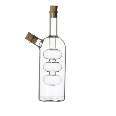 Produktbild von Glas Öl- und Essigflasche mit elegantem Blasendesign – Handgefertigter Ölspender mit Korkverschluss –  Essig- & Ölkaraffe - Transparent