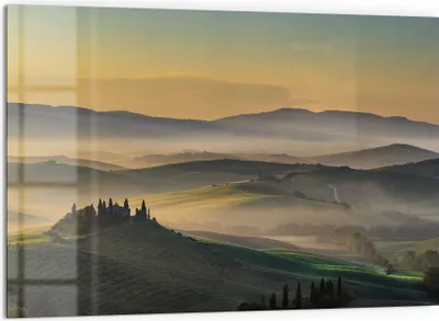 Produktbild von DEQORI Küchenrückwand Glas 60x40 cm 'Toskanischer Morgenzauber' Spritzschutz Bad Rückwand Küche