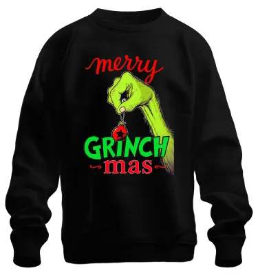 Produktbild von merry GRINCH mas Weihnachtsgrinch Lustig Weihnachtskugel Sweatshirt Pullover, Schwarz, XL