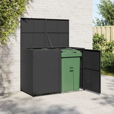Produktbild von vidaXL Mülltonnenbox für 2 Tonnen Poly Rattan Schwarz 148x80x111 cm