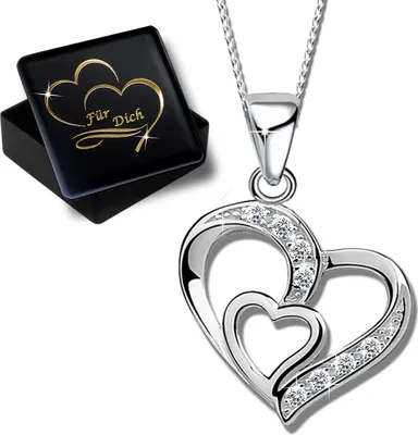 Produktbild von Damen Mädchen Herz Halskette mit Anhänger echt 925 Sterling Silber  K611+V11+50cm