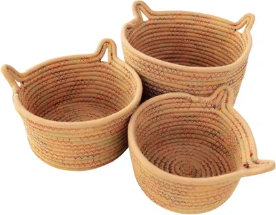 Immagine prodotto di Set di 3 cestini portaoggetti in corda di cotone con orecchie di gatto Cestino decorativo Camera dei bambini