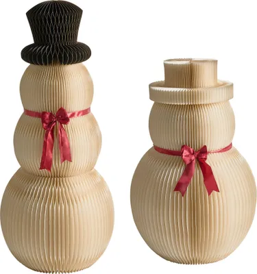 Produktbild von BELIANI Schneemann 2er Set Beige Wabenpapier zum Aufstellen Origami 3D Effekt Weihnachtsdekoration Weihnachten