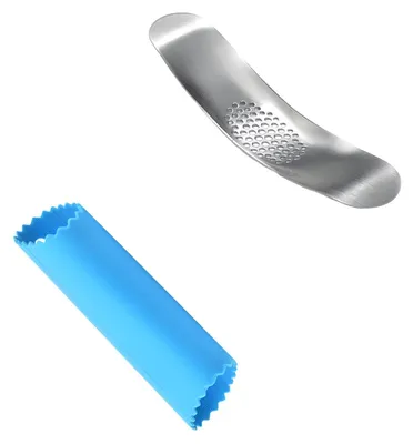 Knoblauchpresse Edelstahl mit Silikonschäler, 2-teilig
