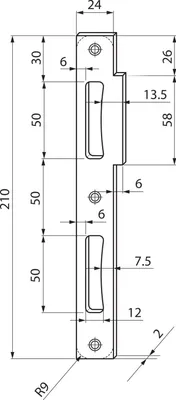 Produktbild von Doppeltürschließblech eckig, 210 x 24 x 2 mm, Messing poliert, 1 Stück | Zubehör Beschläge Einstemmschlösser