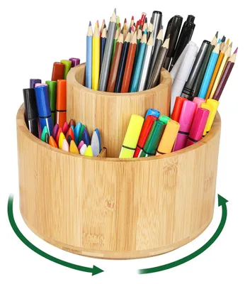 Image de Porte-stylos en bois avec rotation à 360° et 9 compartiments