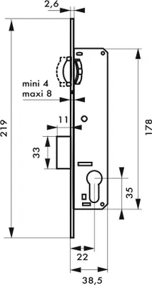 Image de Serrure encastrable à rouleau pour porte battante, axe 22mm, bouts ronds, noir - THIRARD