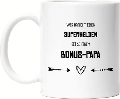 Produktbild von Wer Braucht Superhelden Tasse Bester Bonus-Papa Der Welt Geschenkidee Vatertag Geburtstag