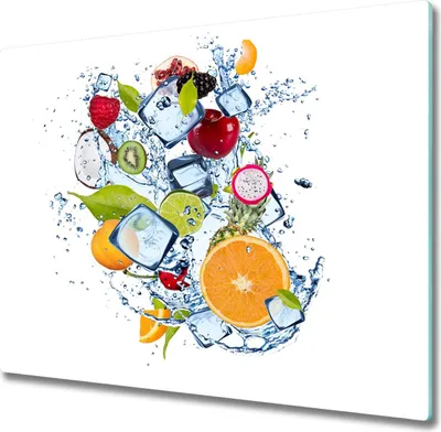 Produktbild von Glas Herdabdeckplatte 60x52 cm Spritzschutz Glasabdeckplatte Schneidebrett Frucht und Eis