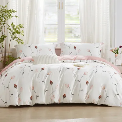 Obrázok produktu pre Sada posteľnej bielizne 200x220 cm, bavlna, ružová, kvetinový vzor, 3-dielna, so zipsom