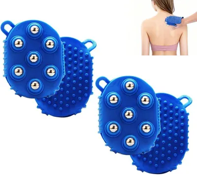 Produktbild von 2er Set Roller Ball Massagegerät, Massagehandschuhe – 7 Kugeln, 360° drehbar, Silikon/Edelstahl – Für Gesicht, Nacken, Rücken & Beine