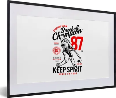 Produktbild von MuchoWow® MuchoWow® Gerahmtes Poster Mancave - Baseball - Schwarz - Weiß - Vintage 60x40 cm - Poster mit zchwarzem Bilderrahmen - Schlafzimmer - Plakat in Rahmen - Drucken