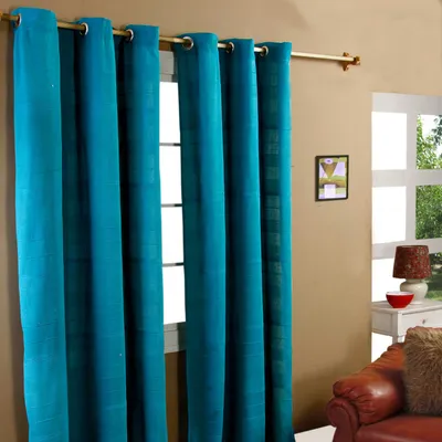 Image de HOMESCAPES Rideaux à œillets Rajput pétrole, lot de 2, 140 x 140 cm