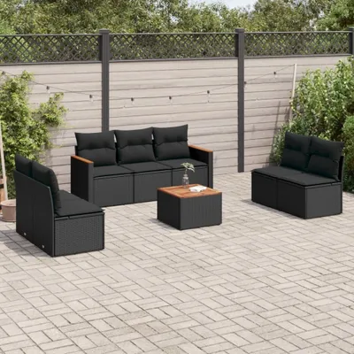 Produktbild von Design 8-tlg. Garten-Sofagarnitur mit Kissen Schwarz Poly Rattan, Gartenmöbel-Sets 2024 Neu
