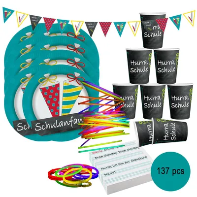 Produktbild von Schulanfang Party-Set 137-tlg. Einschulung Deko Zuckertüte 1. Schultag Kinder