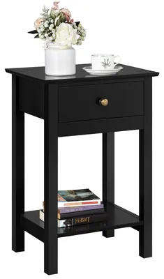 Image de Table de chevet avec tiroir et étagère, en noir