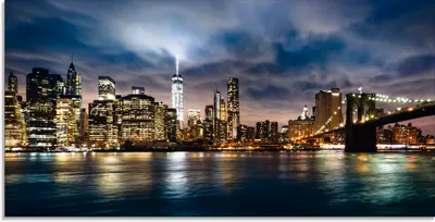 Produktbild von ARTland Glasbild Sonnenaufgang über Manhattan Größe: 100x50 cm