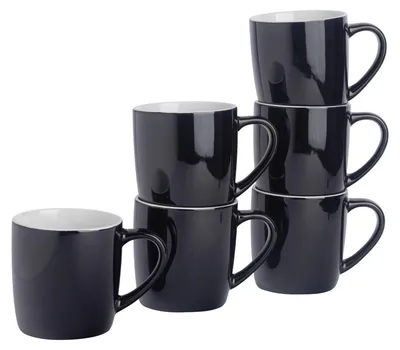 Produktbild von Argon Ta Farbige Kaffeetassen – 350 ml – Schwarz – 6er-Pack – Robuste Teetasse aus Steingut, spülmaschinen- und mikrowellengeeignet