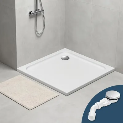 Obrázek produktu pro Sprchová vanička Eikuavons, akryl, 90x90 cm, bílá, výška 4 cm, černý sifon s filtrem
