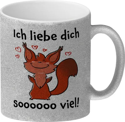 Produktbild von Ich liebe dich soooooo viel Glitzer-Kaffeebecher mit niedlichem Eichhörnchen