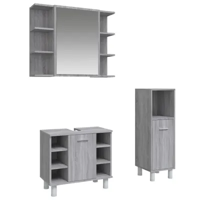 Produktbild von 3-tlg. Badmöbel-Set Grau Sonoma Holzwerkstoff